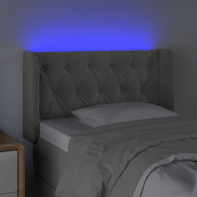 vidaXL világosszürke bársony LED-es fejtámla 83 x 16 x 78/88 cm