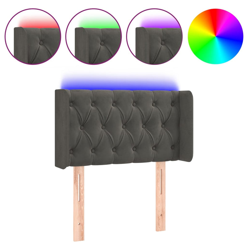 vidaXL sötétszürke bársony LED-es fejtámla 83 x 16 x 78/88 cm