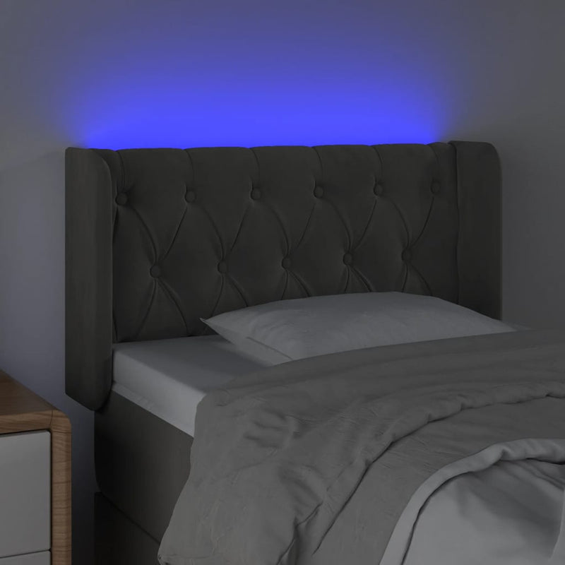 vidaXL sötétszürke bársony LED-es fejtámla 83 x 16 x 78/88 cm