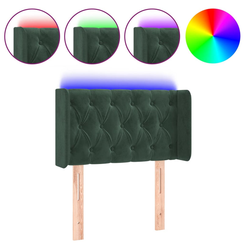vidaXL sötétzöld bársony LED-es fejtámla 83 x 16 x 78/88 cm