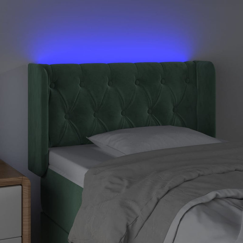 vidaXL sötétzöld bársony LED-es fejtámla 83 x 16 x 78/88 cm