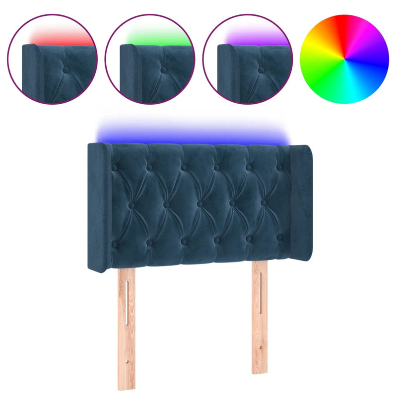 vidaXL sötétkék bársony LED-es fejtámla 83 x 16 x 78/88 cm