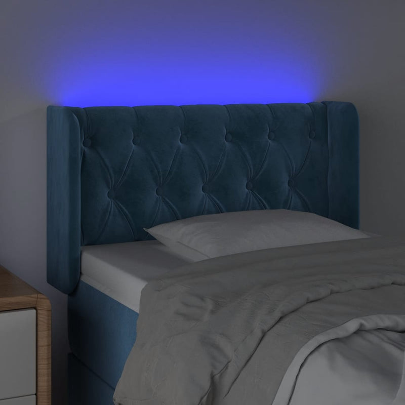 vidaXL sötétkék bársony LED-es fejtámla 83 x 16 x 78/88 cm