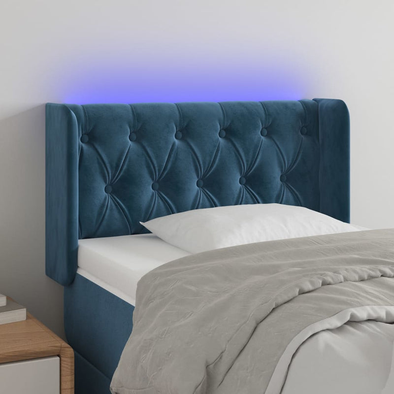 vidaXL sötétkék bársony LED-es fejtámla 83 x 16 x 78/88 cm