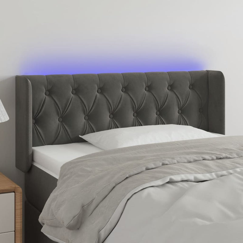 vidaXL sötétszürke bársony LED-es fejtámla 93 x 16 x 78/88 cm