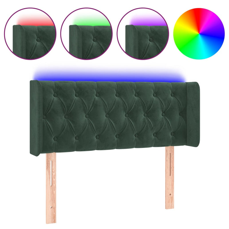 vidaXL sötétzöld bársony LED-es fejtámla 93 x 16 x 78/88 cm