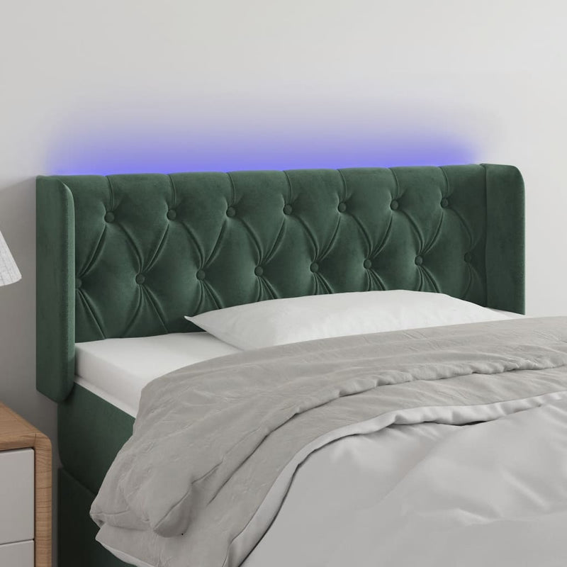 vidaXL sötétzöld bársony LED-es fejtámla 93 x 16 x 78/88 cm