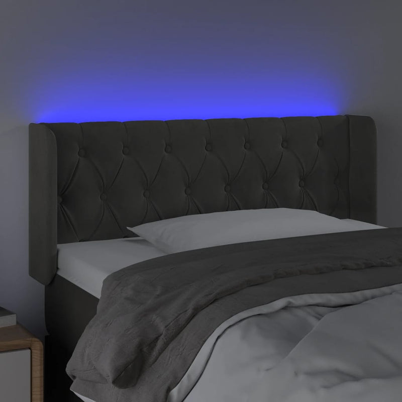 vidaXL sötétszürke bársony LED-es fejtámla 103 x 16 x 78/88 cm