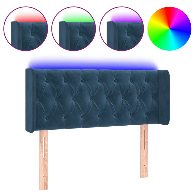 vidaXL sötétkék bársony LED-es fejtámla 103 x 16 x 78/88 cm
