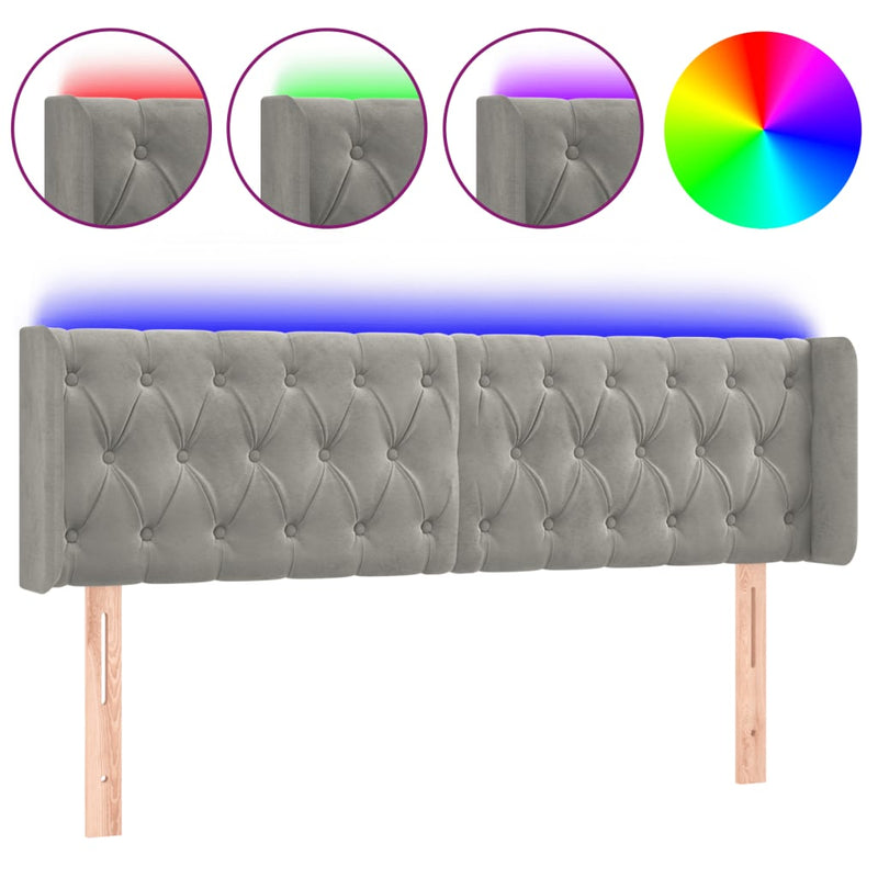 vidaXL világosszürke bársony LED-es fejtámla 147 x 16 x 78/88 cm