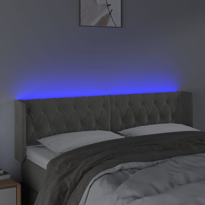 vidaXL világosszürke bársony LED-es fejtámla 147 x 16 x 78/88 cm