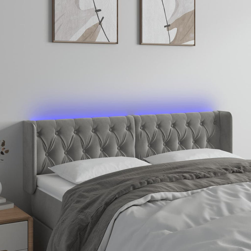 vidaXL világosszürke bársony LED-es fejtámla 147 x 16 x 78/88 cm