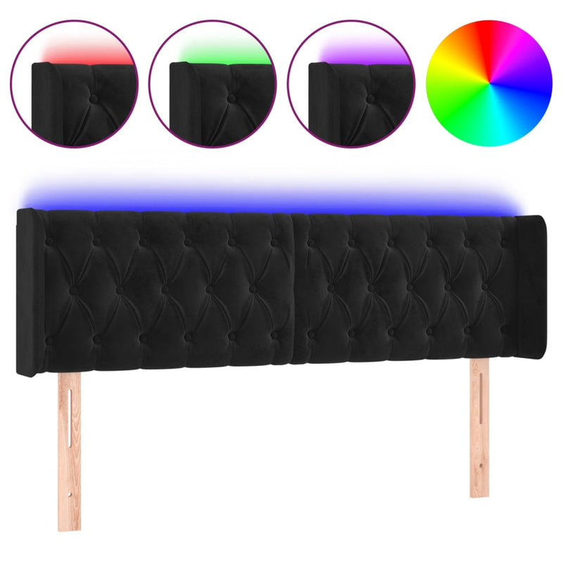 vidaXL fekete bársony LED-es fejtámla 147 x 16 x 78/88 cm