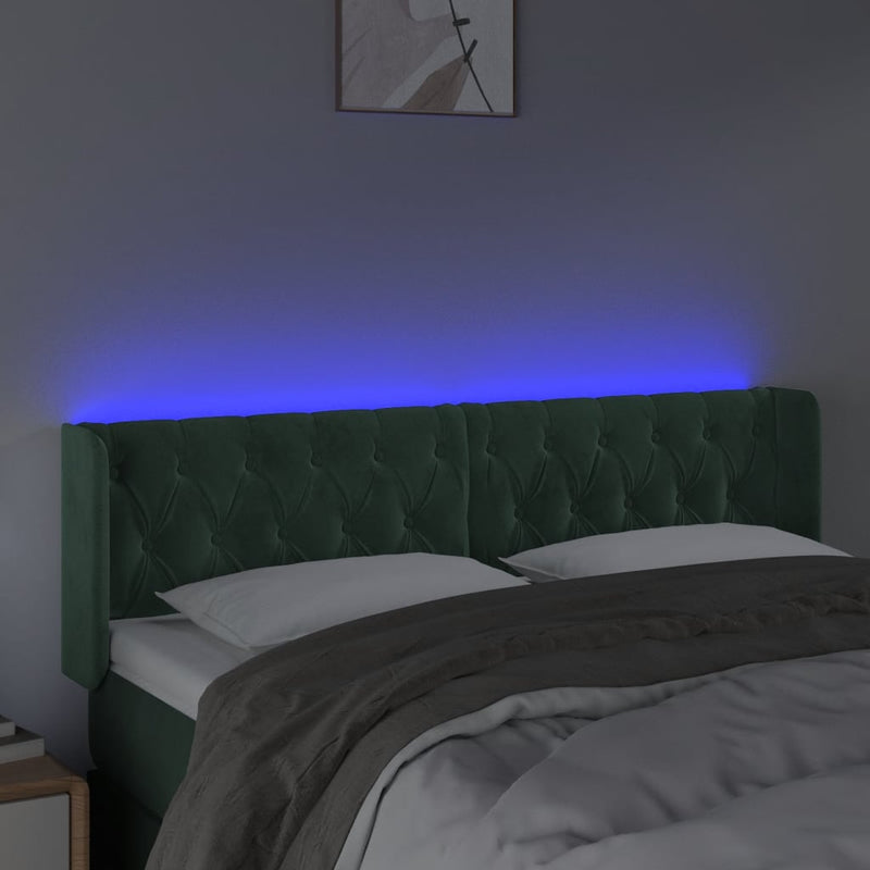 vidaXL sötétzöld bársony LED-es fejtámla 147 x 16 x 78/88 cm