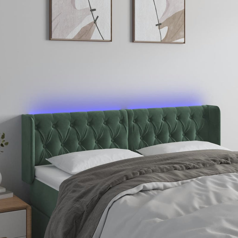 vidaXL sötétzöld bársony LED-es fejtámla 147 x 16 x 78/88 cm