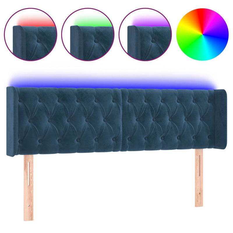 vidaXL sötétkék bársony LED-es fejtámla 147 x 16 x 78/88 cm