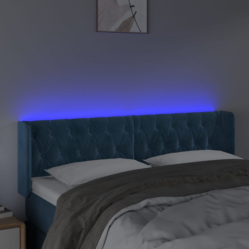 vidaXL sötétkék bársony LED-es fejtámla 147 x 16 x 78/88 cm