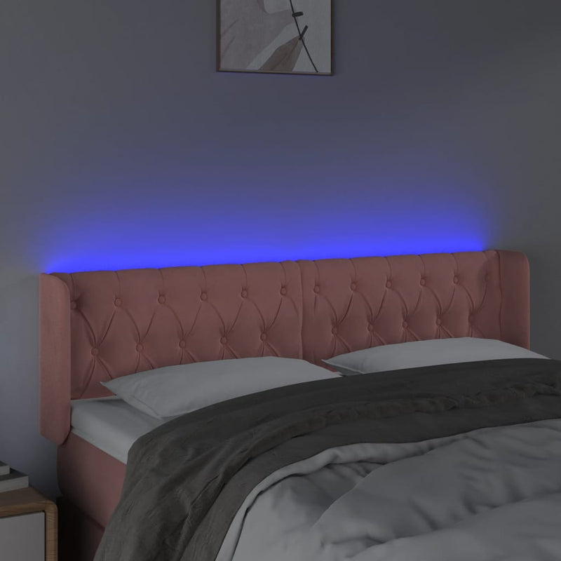 vidaXL rózsaszín bársony LED-es fejtámla 147x16x78/88 cm