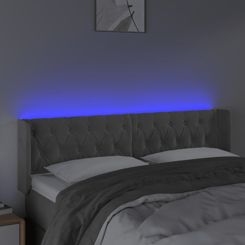 vidaXL világosszürke bársony LED-es fejtámla 163 x 16 x 78/88 cm