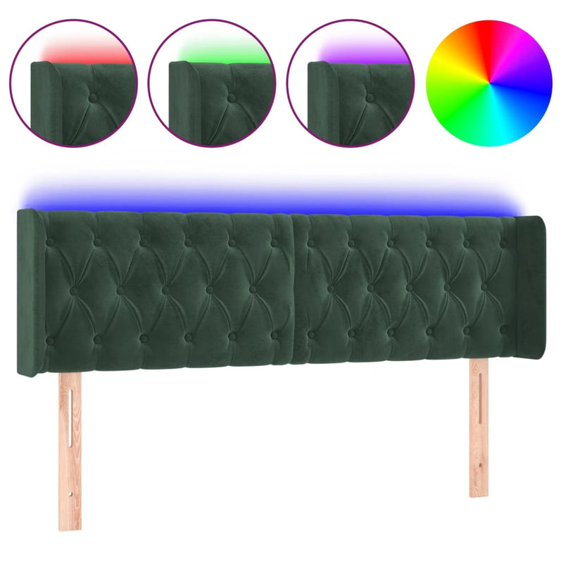 vidaXL sötétzöld bársony LED-es fejtámla 163 x 16 x 78/88 cm