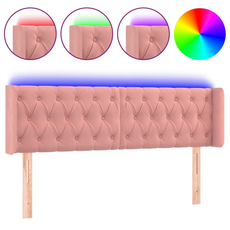 vidaXL rózsaszín bársony LED-es fejtámla 163x16x78/88 cm