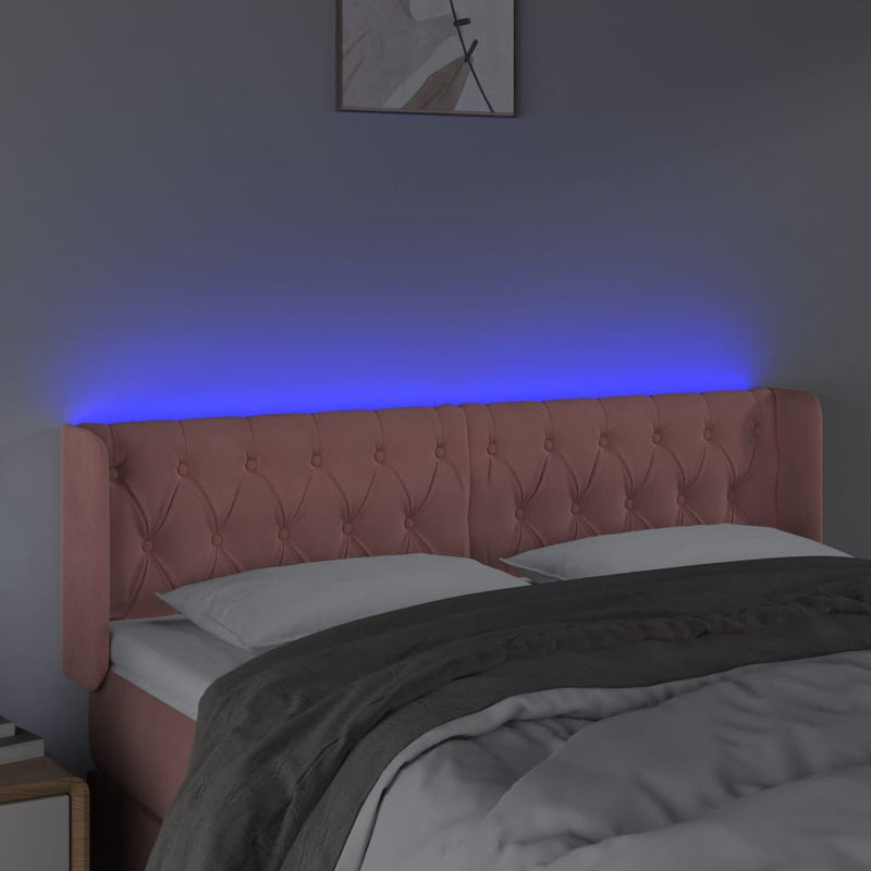 vidaXL rózsaszín bársony LED-es fejtámla 163x16x78/88 cm