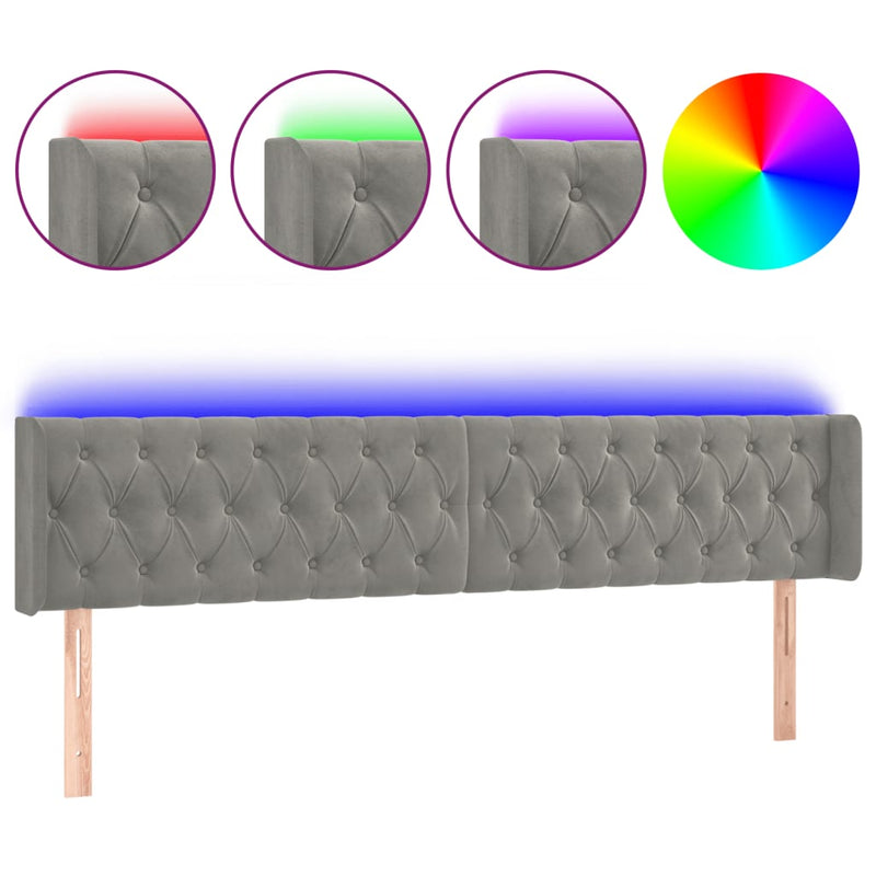vidaXL világosszürke bársony LED-es fejtámla 183 x 16 x 78/88 cm