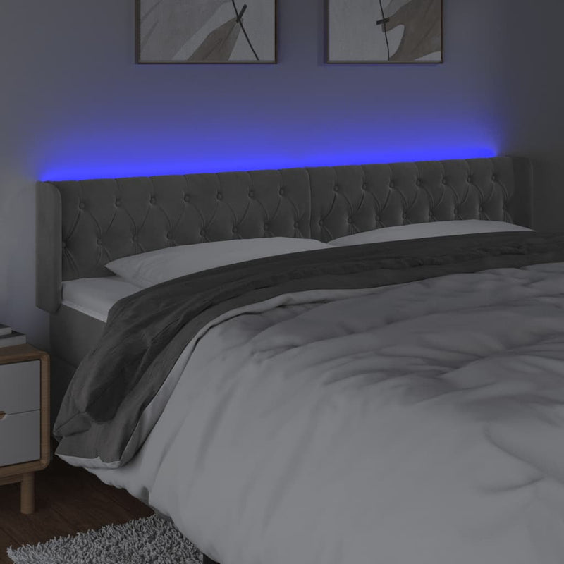 vidaXL világosszürke bársony LED-es fejtámla 183 x 16 x 78/88 cm