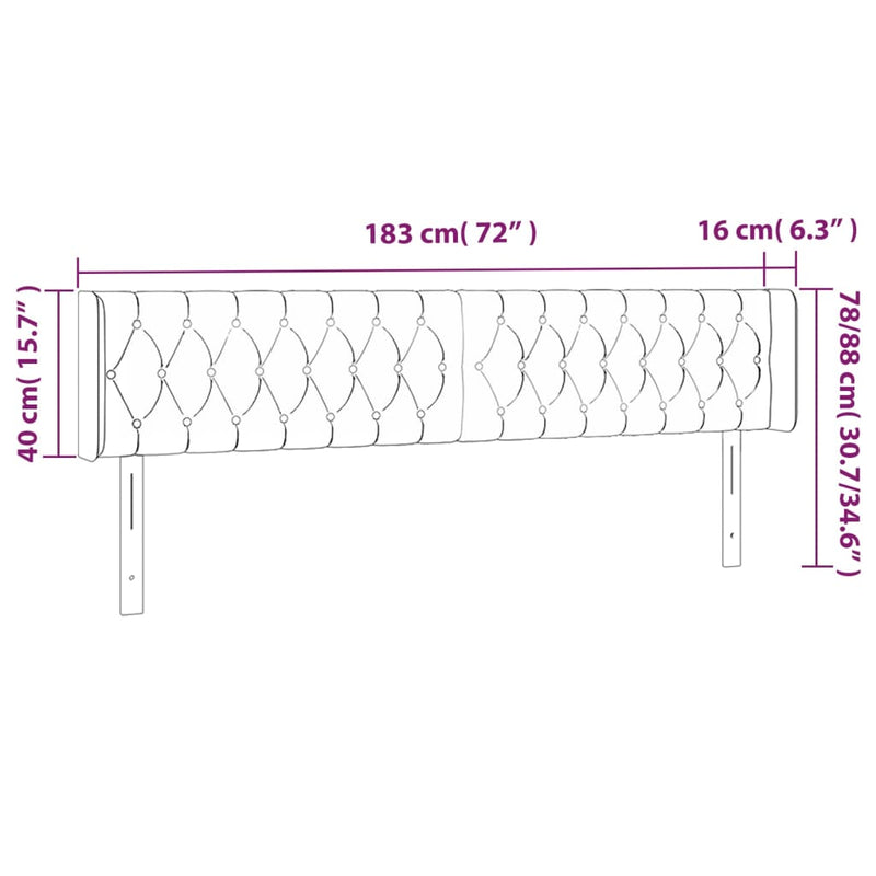 vidaXL sötétszürke bársony LED-es fejtámla 183 x 16 x 78/88 cm