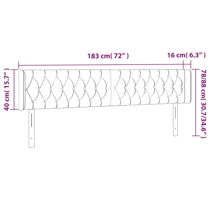 vidaXL fekete bársony LED-es fejtámla 183 x 16 x 78/88 cm
