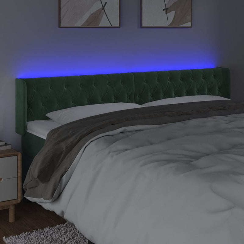 vidaXL sötétzöld bársony LED-es fejtámla 183 x 16 x 78/88 cm
