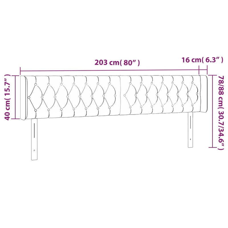 vidaXL fekete bársony LED-es fejtámla 203 x 16 x 78/88 cm