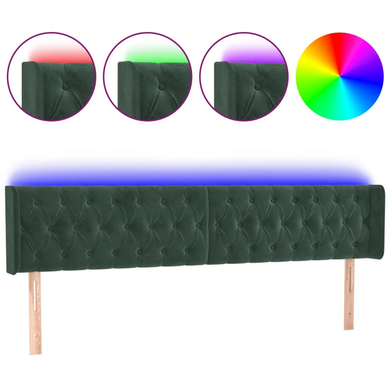vidaXL sötétzöld bársony LED-es fejtámla 203 x 16 x 78/88 cm