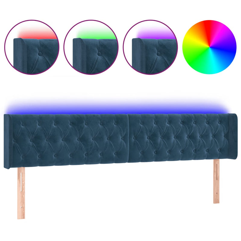 vidaXL sötétkék bársony LED-es fejtámla 203 x 16 x 78/88 cm