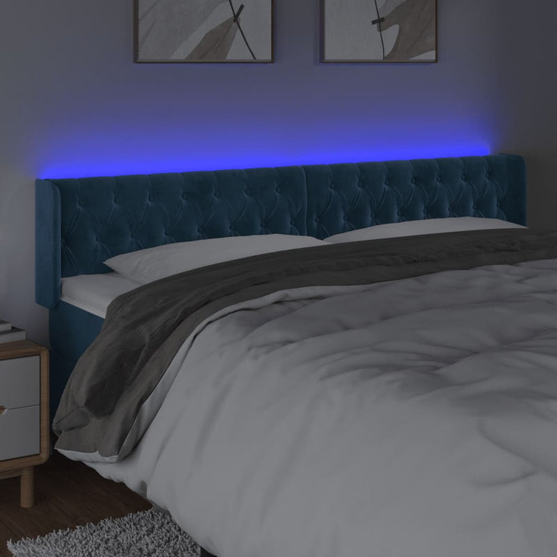 vidaXL sötétkék bársony LED-es fejtámla 203 x 16 x 78/88 cm