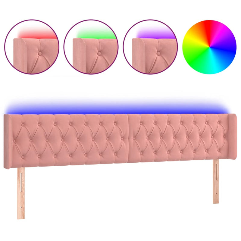 vidaXL rózsaszín bársony LED-es fejtámla 203x16x78/88 cm