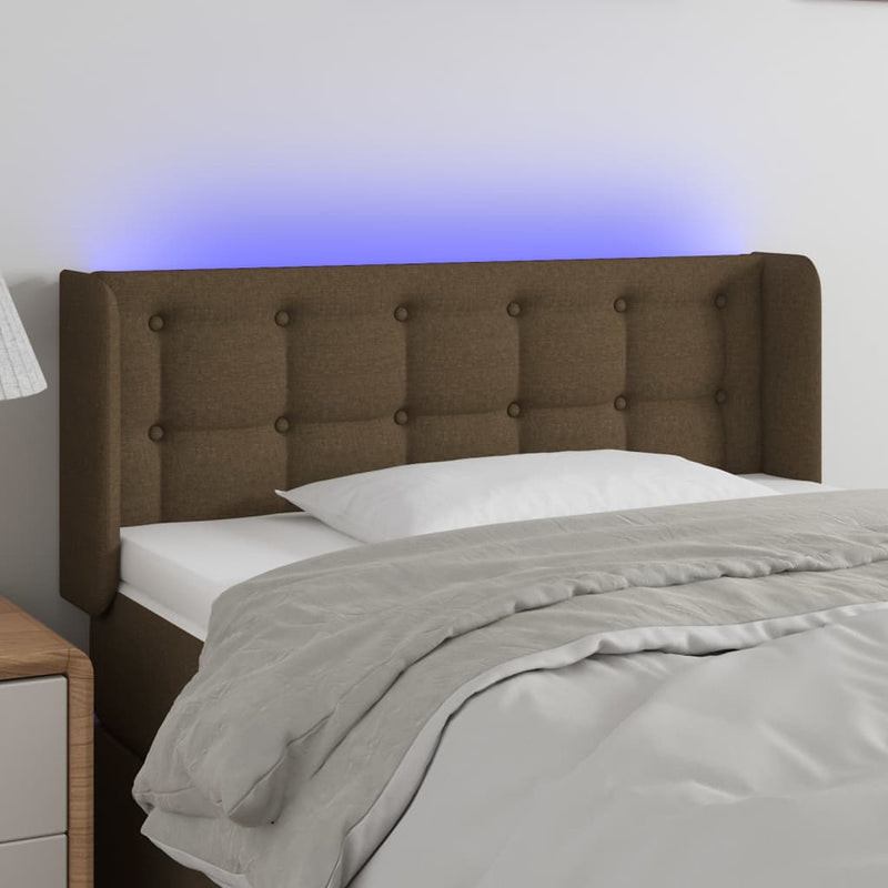 vidaXL sötétbarna szövet LED-es fejtámla 83 x 16 x 78/88 cm