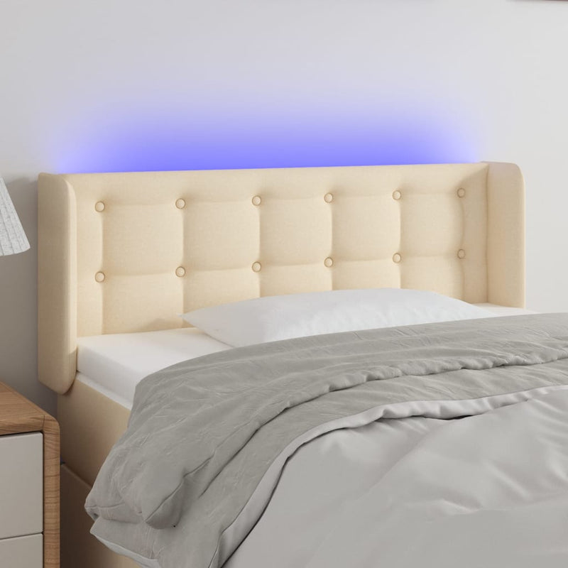 vidaXL krémszínű szövet LED-es fejtámla 93 x 16 x 78/88 cm