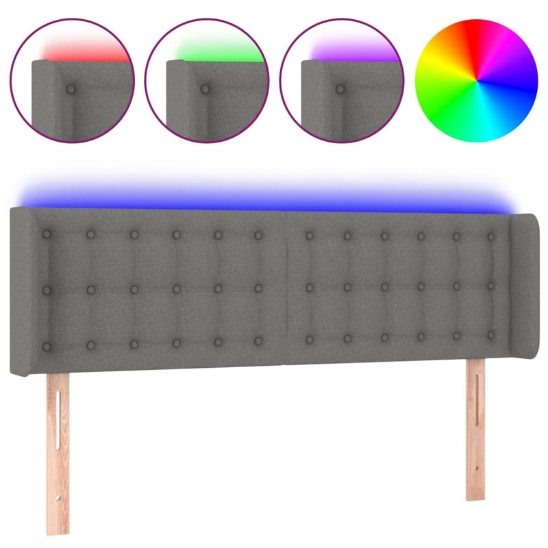 vidaXL sötétszürke szövet LED-es fejtámla 147 x 16 x 78/88 cm