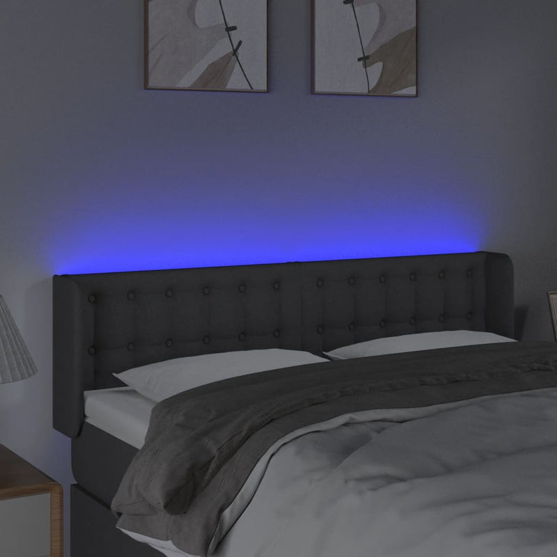 vidaXL sötétszürke szövet LED-es fejtámla 147 x 16 x 78/88 cm