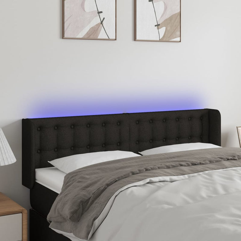 vidaXL fekete szövet LED-es fejtámla 147 x 16 x 78/88 cm