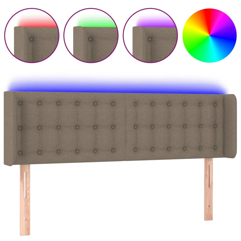 vidaXL tópszínű szövet LED-es fejtámla 147 x 16 x 78/88 cm