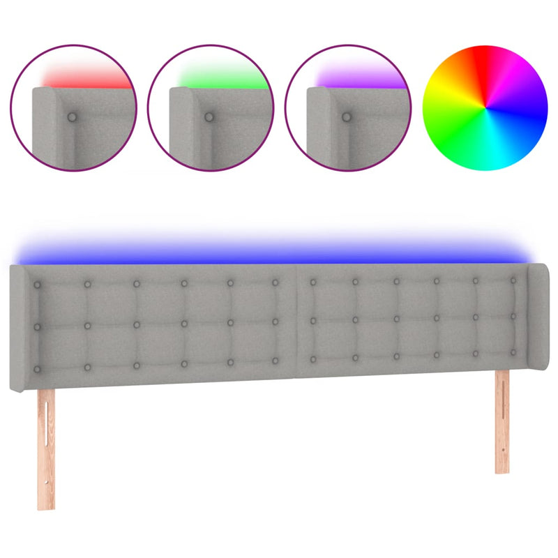 vidaXL világosszürke szövet LED-es fejtámla 163 x 16 x 78/88 cm