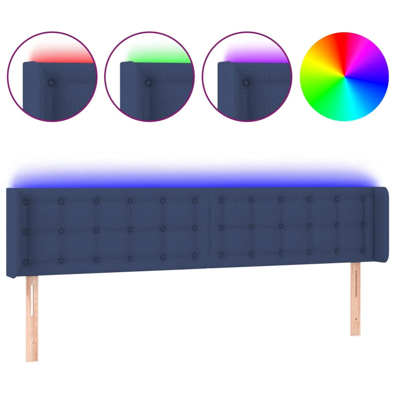 vidaXL kék szövet LED-es fejtámla 163 x 16 x 78/88 cm