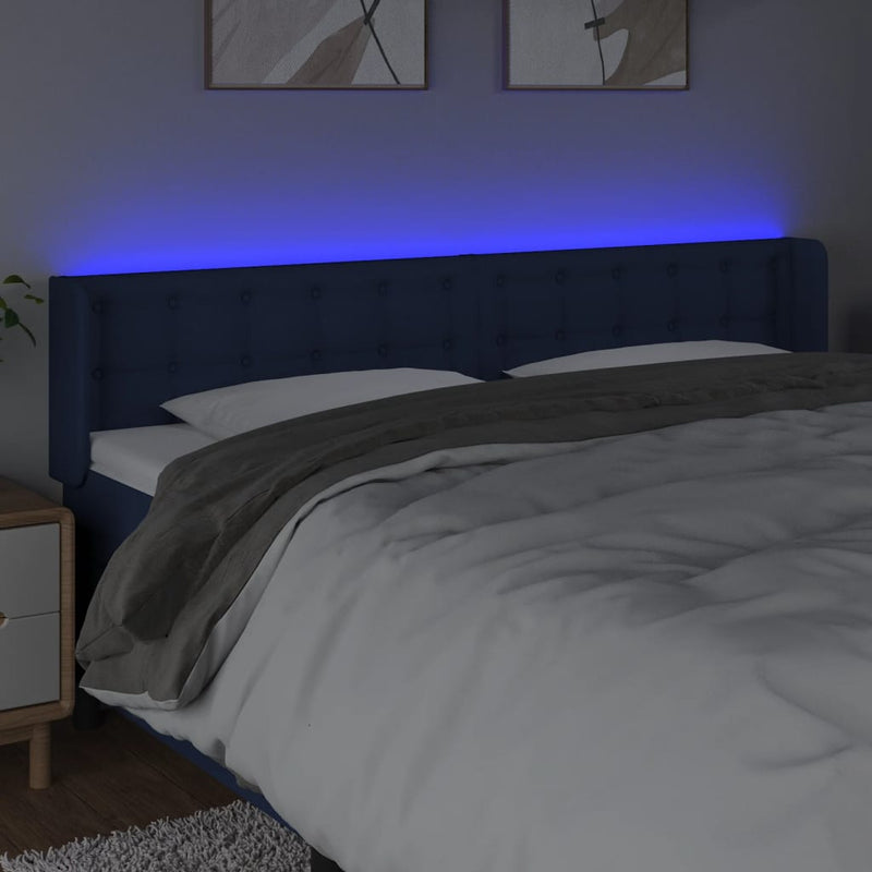 vidaXL kék szövet LED-es fejtámla 163 x 16 x 78/88 cm
