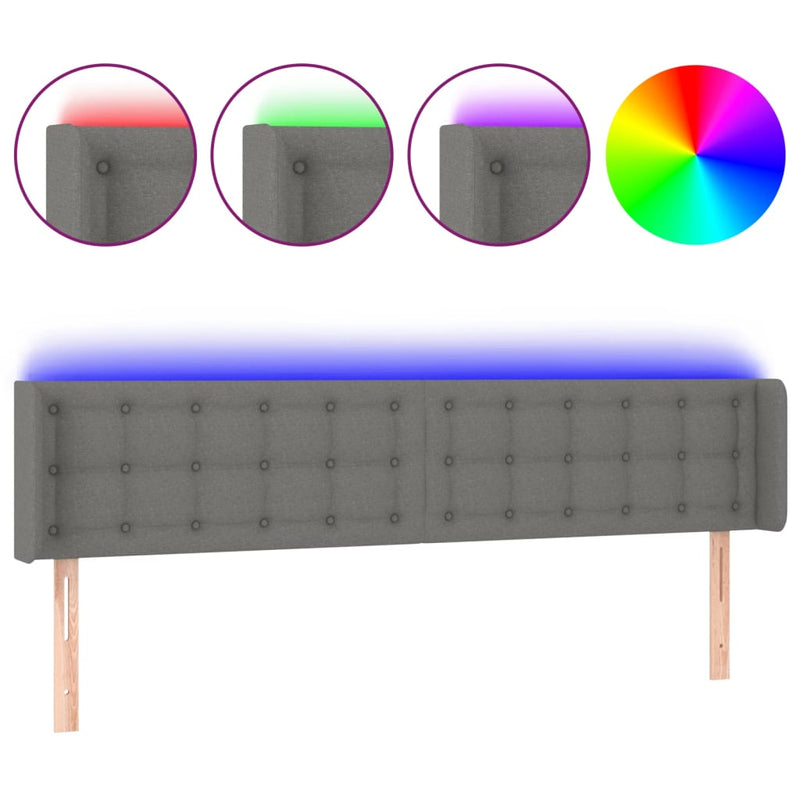 vidaXL sötétszürke szövet LED-es fejtámla 183 x 16 x 78/88 cm