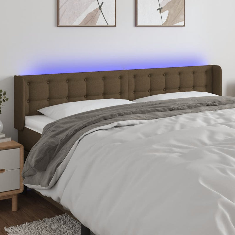 vidaXL sötétbarna szövet LED-es fejtámla 183 x 16 x 78/88 cm