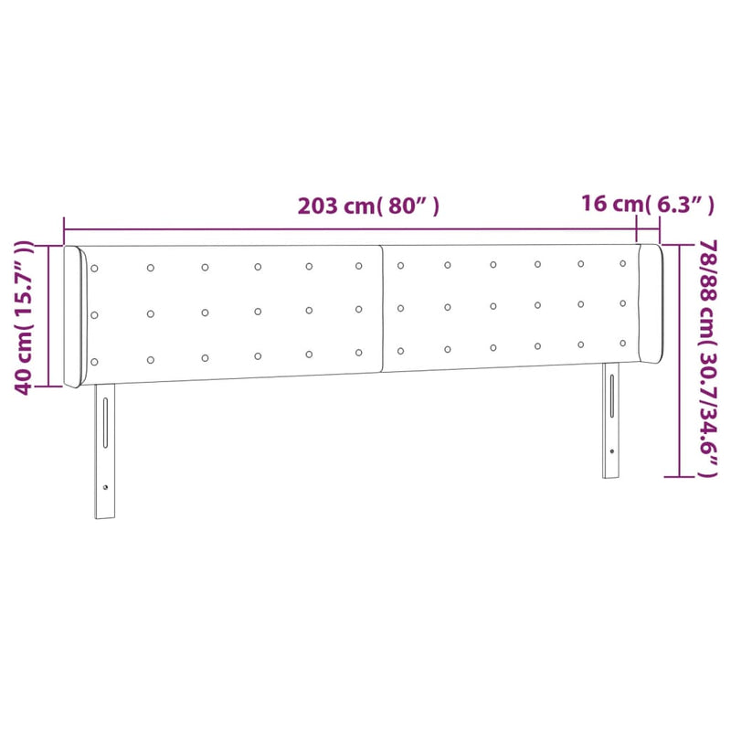 vidaXL világosszürke szövet LED-es fejtámla 203 x 16 x 78/88 cm