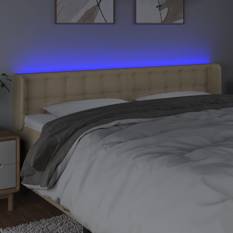 vidaXL krémszínű szövet LED-es fejtámla 203 x 16 x 78/88 cm