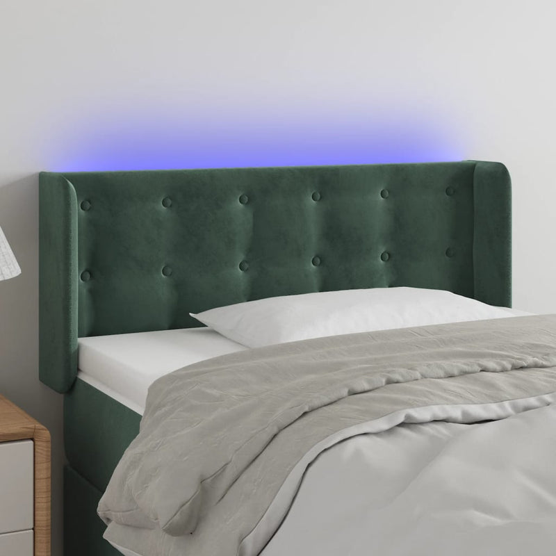 vidaXL sötétzöld bársony LED-es fejtámla 93 x 16 x 78/88 cm